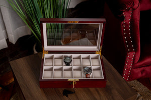 12 Piece Cherry Wood Watch Box | Custom Text - Kustom Products Inc