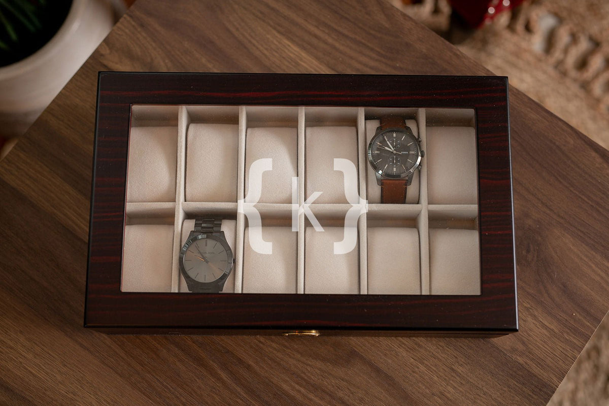 12 Piece Ebony Wood Watch Box Style 6
