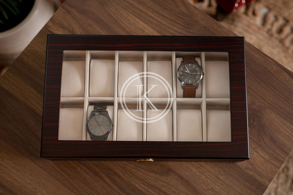 12 Piece Ebony Wood Watch Box | Style 7
