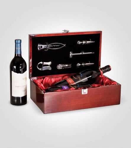 Rosewood Double Wine Box | Custom Text - Kustom Products Inc
