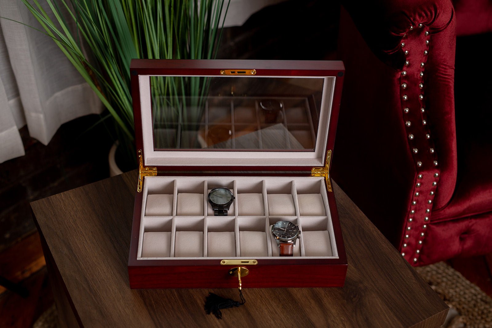 12 Piece Cherry Wood Watch Box Custom Text