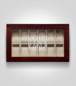 12 Piece Cherry Wood Watch Box | Custom Text - Kustom Products Inc