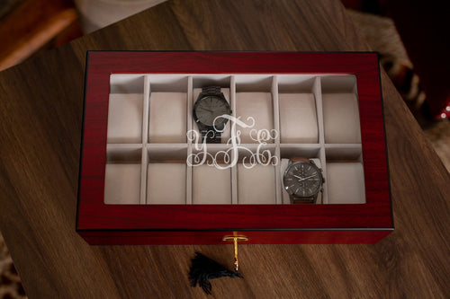 12 Piece Cherry Wood Watch Box | Style 1 - Kustom Products Inc