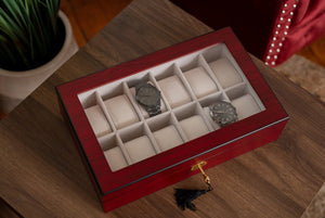 12 Piece Cherry Wood Watch Box | Style 2 - Kustom Products Inc