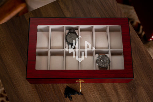 12 Piece Cherry Wood Watch Box | Style 4 - Kustom Products Inc