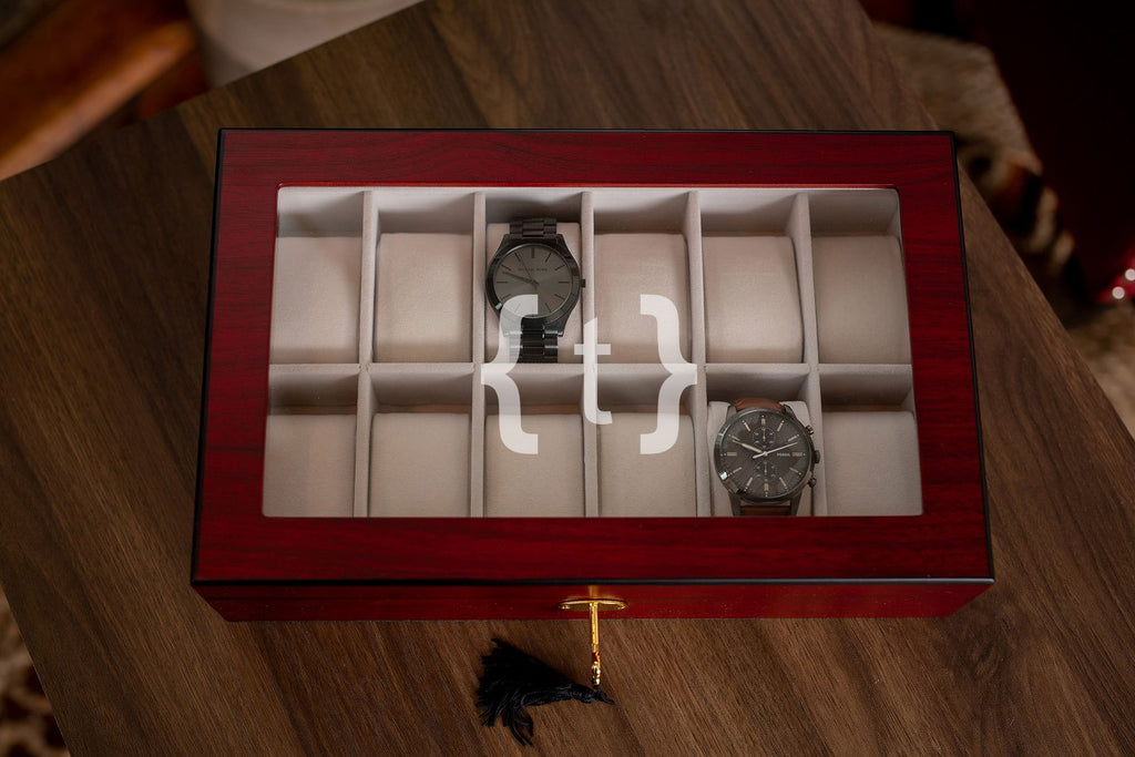 12 Piece Cherry Wood Watch Box | Style 6