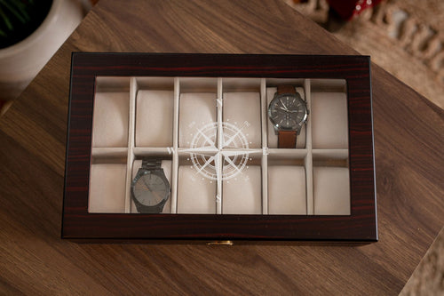 12 Piece Ebony Wood Watch Box | Custom Image - Kustom Products Inc