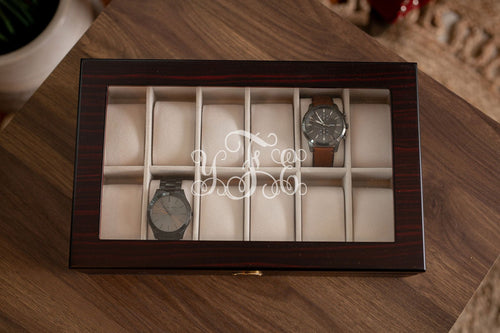 12 Piece Ebony Wood Watch Box | Style 1 - Kustom Products Inc