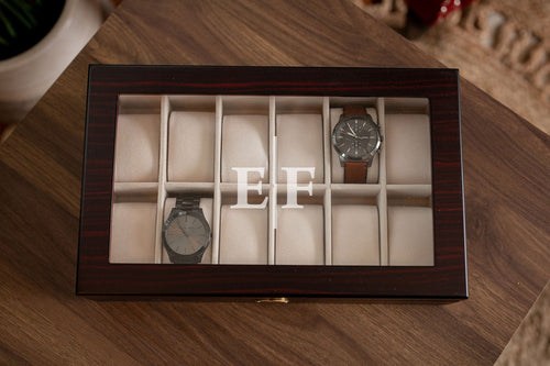 12 Piece Ebony Wood Watch Box | Style 2 - Kustom Products Inc