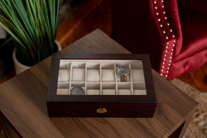 12 Piece Ebony Wood Watch Box | Style 3 - Kustom Products Inc