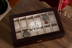 12 Piece Ebony Wood Watch Box | Style 3 - Kustom Products Inc