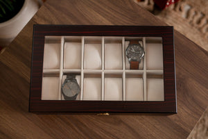 12 Piece Ebony Wood Watch Box | Style 3 - Kustom Products Inc