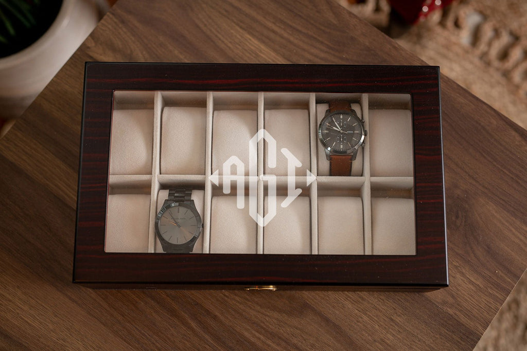 12 Piece Ebony Wood Watch Box | Style 4