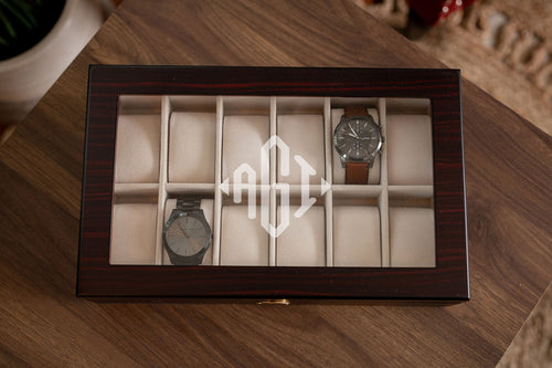 12 Piece Ebony Wood Watch Box | Style 4 - Kustom Products Inc
