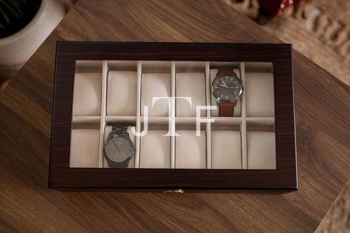 12 Piece Ebony Wood Watch Box | Style 5 - Kustom Products Inc