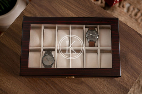 12 Piece Ebony Wood Watch Box | Style 7 - Kustom Products Inc