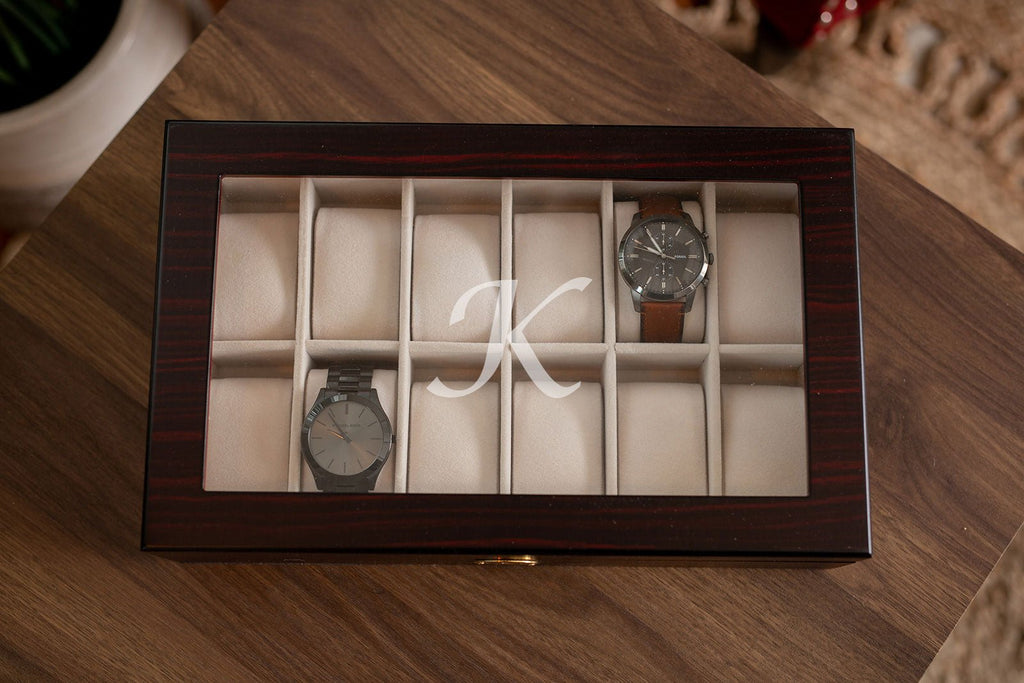 12 Piece Ebony Wood Watch Box | Style 8