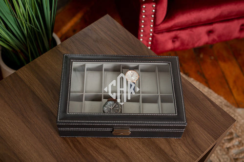 12 Piece Leather Watch Box | Style 4 - Kustom Products Inc