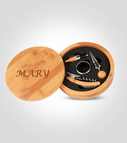 4pc. Bamboo Round Wine Tool Set - Kustom Products Inc