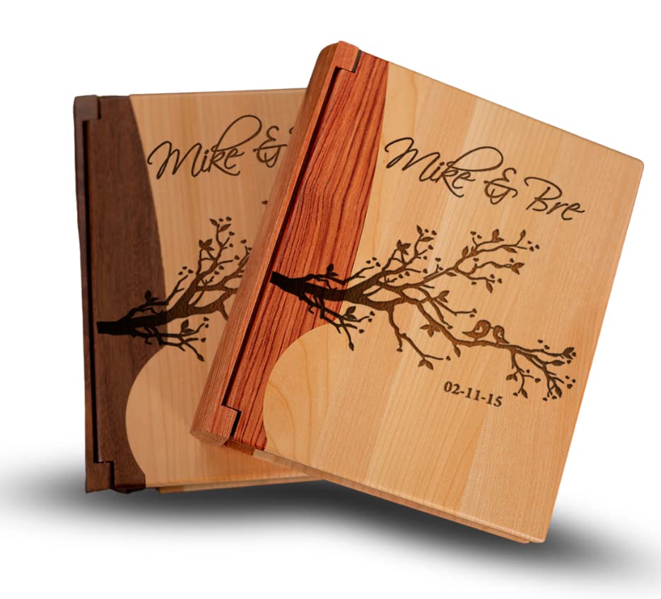 HomeCustom Engraved Wooden Photo Album, With Lovedbirds Design on Front For Happy Couple, Perfect for Weddings and Anniversaries - Kustom Products Inc