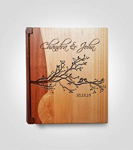 HomeCustom Engraved Wooden Photo Album, With Lovedbirds Design on Front For Happy Couple, Perfect for Weddings and Anniversaries - Kustom Products Inc