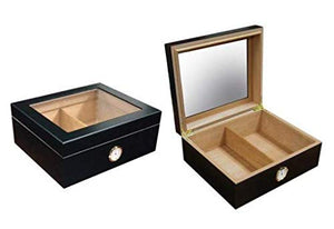 DrugstoreDesktop Black Cigar Humidor Groomsman Box | Custom Name Monogram | Lined with Genuine Spanish Cedar Case | Hygrometer, Humidifier and Glass Sophistication Top Box - Kustom Products Inc