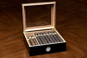 DrugstoreDesktop Black Cigar Humidor Groomsman Box | Custom Name Monogram | Lined with Genuine Spanish Cedar Case | Hygrometer, Humidifier and Glass Sophistication Top Box - Kustom Products Inc