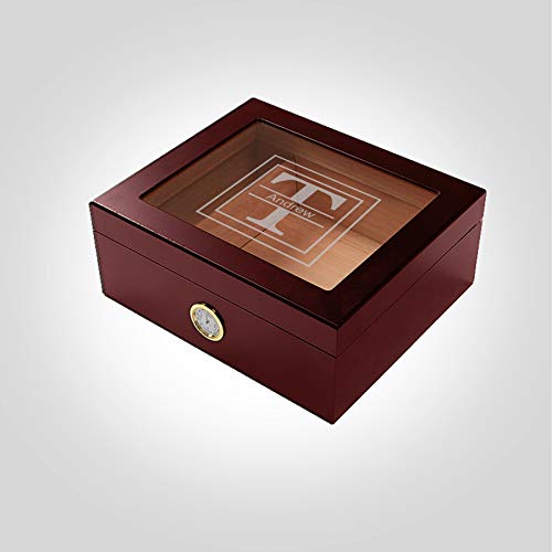 DrugstoreDesktop Cherry Cigar Humidor Initial Box with Lid | Custom Monogrammed | Lined with Genuine Spanish Cedar Case | Hygrometer, Humidifier and Glass Sophistication Top Box - Kustom Products Inc