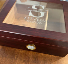 Load image into Gallery viewer, DrugstoreDesktop Cherry Cigar Humidor Split Template Box with Lid | Custom Personalization | Lined with Genuine Spanish Cedar | Hygrometer, Humidifier and Glass Sophistication Top Box - Kustom Products Inc
