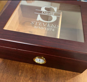 DrugstoreDesktop Cherry Cigar Humidor Split Template Box with Lid | Custom Personalization | Lined with Genuine Spanish Cedar | Hygrometer, Humidifier and Glass Sophistication Top Box - Kustom Products Inc