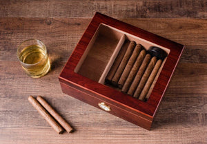DrugstoreDesktop Cherry Cigar Humidor Split Template Box with Lid | Custom Personalization | Lined with Genuine Spanish Cedar | Hygrometer, Humidifier and Glass Sophistication Top Box - Kustom Products Inc