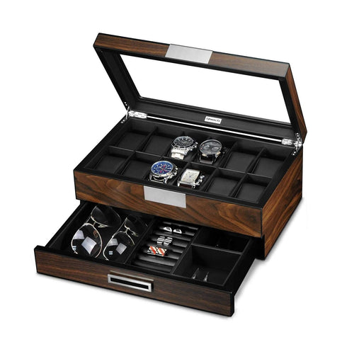 Ebony Single OR Double Drawer Watch And Jewelry Box - Kustom Products Inc