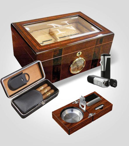 Executive Humidor Bundle with Ashtray, Cigar Case, and Lighter - Kustom Products Inc