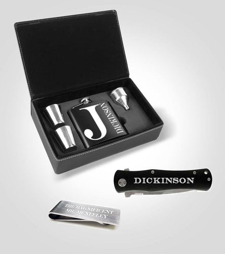 Groomsmen Bundle with Flask Set, Folding Knife and Silver Money Clip - Kustom Products Inc