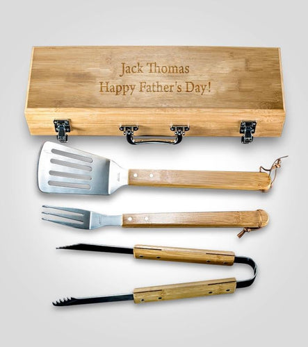 Personalized 3 Piece Bamboo BBQ Set for Father's Day - Kustom Products Inc