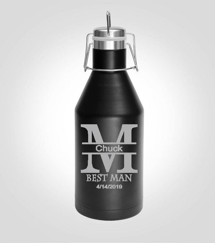 Personalized Black Beer Growler with Double Vacuum Wall | Groomsman - Kustom Products Inc