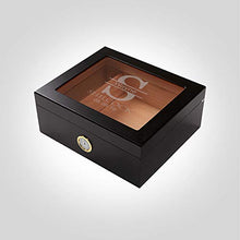 Load image into Gallery viewer, DrugstorePersonalized Humidor Cigar Box with Black Finish, Includes Hygrometer and Humidifier, Holds 25-50 Cigars, Tempered Glass Top and Custom Engraving - Kustom Products Inc