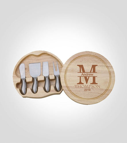 Round Maple Cheese Board | Initials - Kustom Products Inc