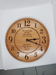 HomeRound Wall Clock with Personalization | Stylish Modern Wood Clock with Numbers| Engraved Your Text Here & Modern Wall Décor Clock | Easily Readable Big Numbers & Decorative Wooden Wall Clock - Kustom Products Inc