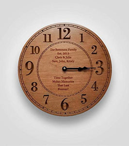HomeRound Wall Clock with Personalization | Stylish Modern Wood Clock with Numbers| Engraved Your Text Here & Modern Wall Décor Clock | Easily Readable Big Numbers & Decorative Wooden Wall Clock - Kustom Products Inc