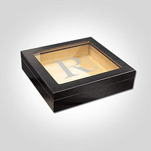 Load image into Gallery viewer, DrugstoreSmall Black Humidor with Side Personalization | Custom Name Design | Lined with Genuine Spanish Cedar Case | Humidifier and Glass Sophistication Top Box - Kustom Products Inc